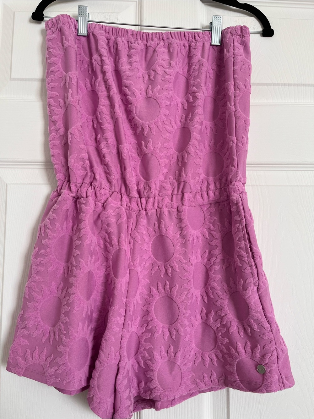 Women’s Strapless Pink Sun-Pattern Romper